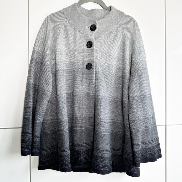 JM Collection Knit Cardigan Jacket Size Large Ombré Gray Button Front Cotton - Picture 1 of 5